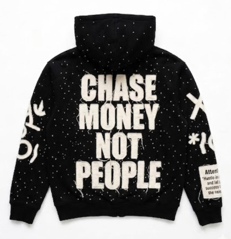 BLACK CHASE MONEY NOT PEOPLE ZIP-UP