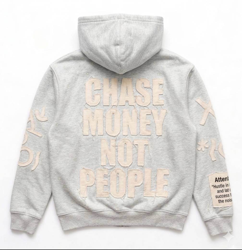 GRAY CHASE MONEY NOT PEOPLE ZIP-UPS