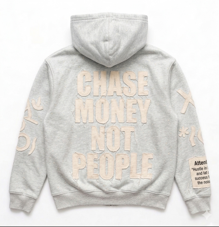 GRAY CHASE MONEY NOT PEOPLE ZIP-UPS